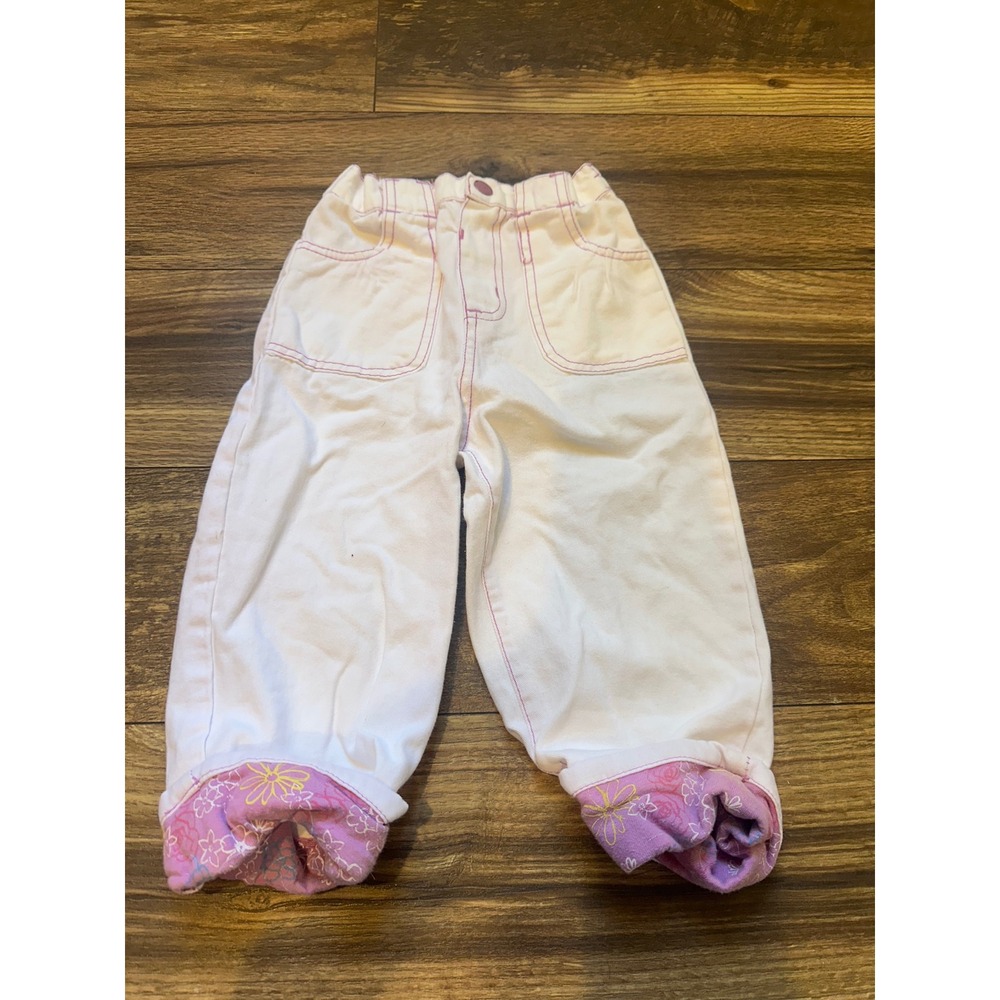 Disney‎ Princess White Pants Floral Trim Elastic Waist Girls Size 4